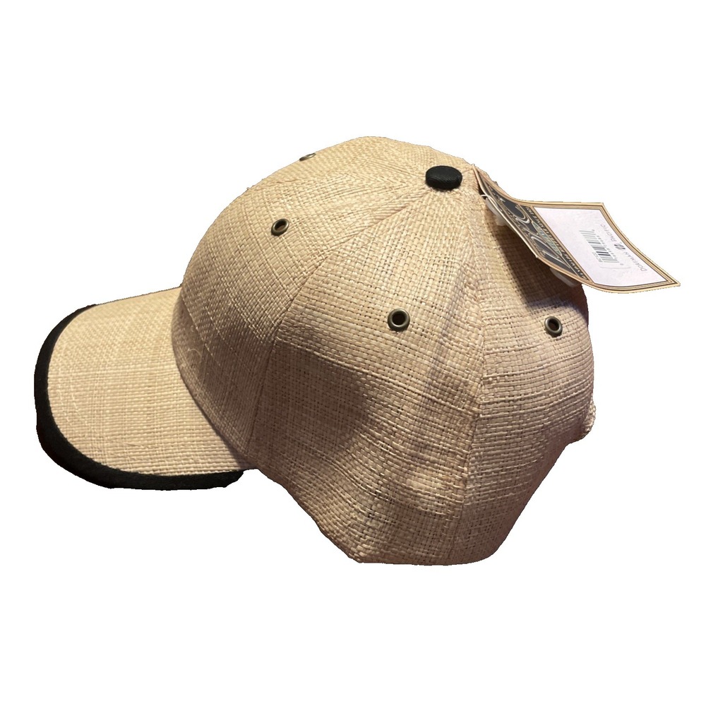 Dorfman Pacific‎ Handwoven Straw Cap Hat With Black Cotton Trim Adjustable NWT